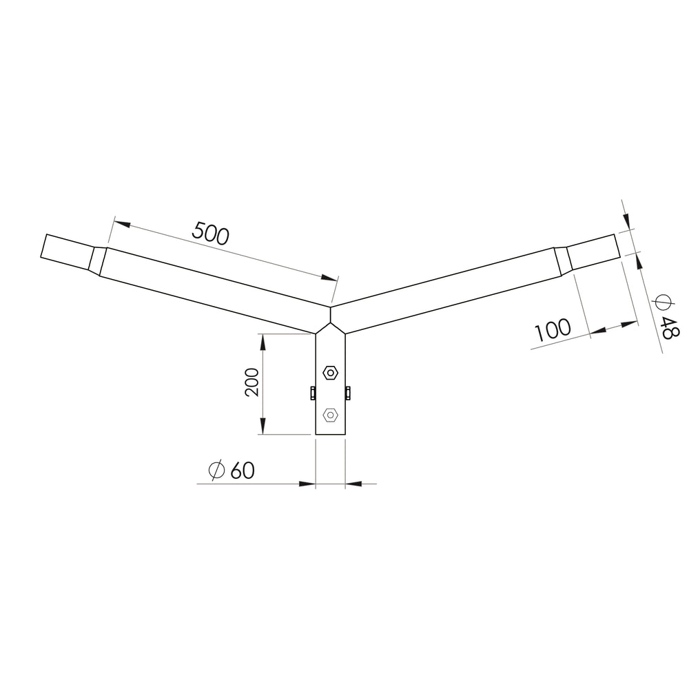 Brat dublu 180° 2x50cm pentru stalp octogonal