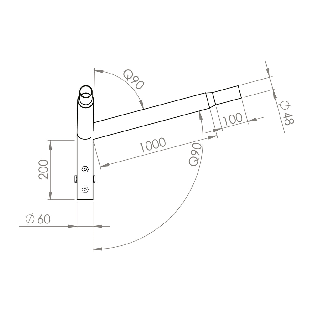 Brat dublu 90° 2x100cm pentru stalp octogonal