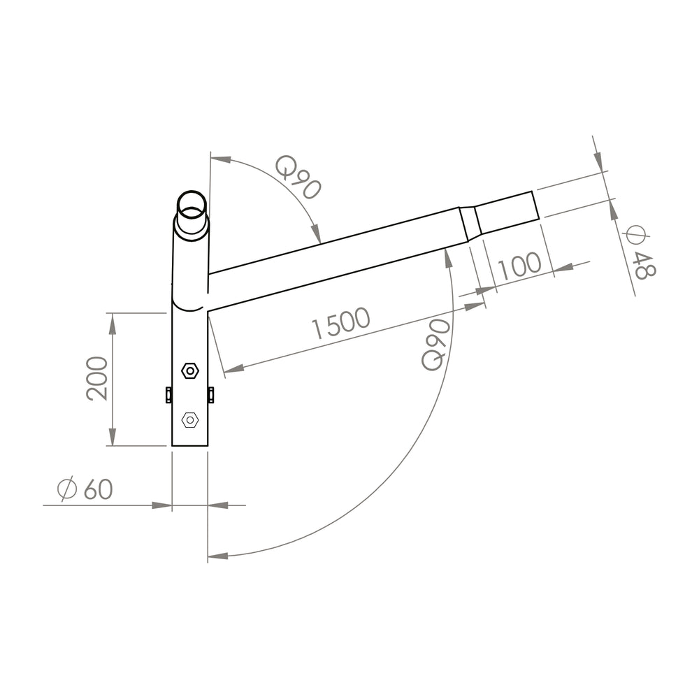 Brat dublu 90° 2x150cm pentru stalp octogonal