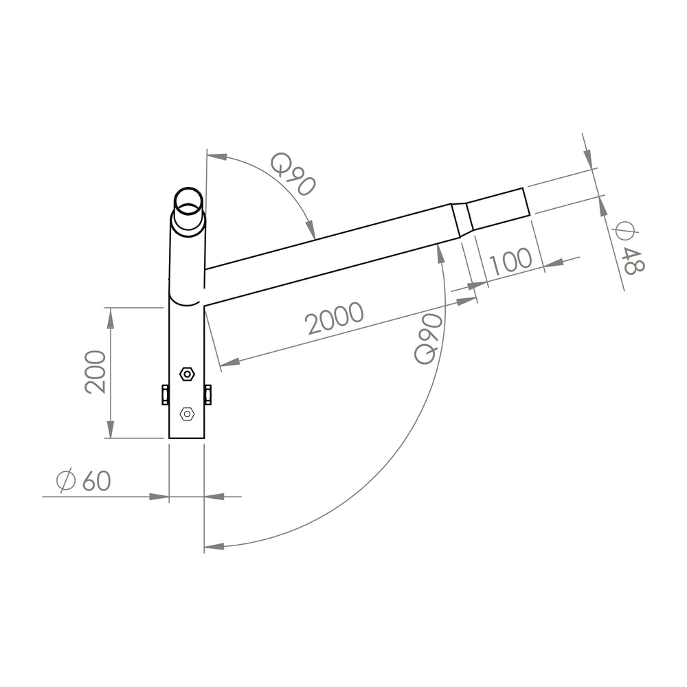 Brat dublu 90° 2x200cm pentru stalp octogonal